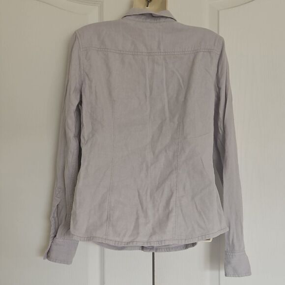 TNA Women's Classis Fit Button-Down Long Sleeves Cotton Shirt Small Gray - Picture 4 of 16